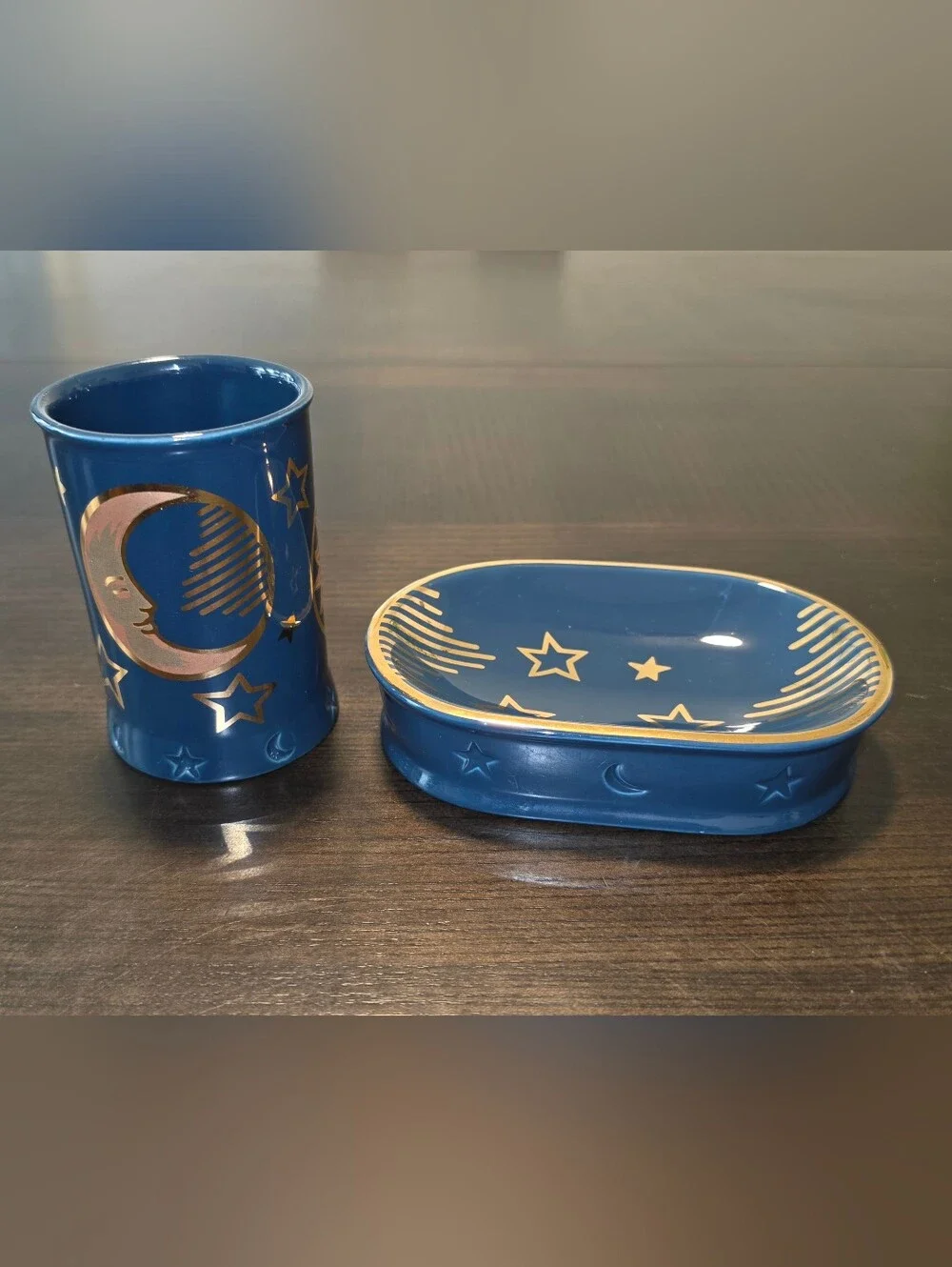 Springmaid Celestial Soap Dish And Cup Sun Moon Y2K